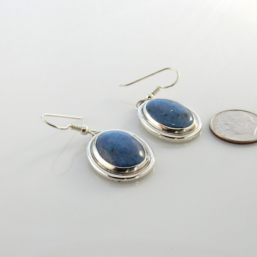 Sterling Silver Denim Lapis Dangle Oval Earrings