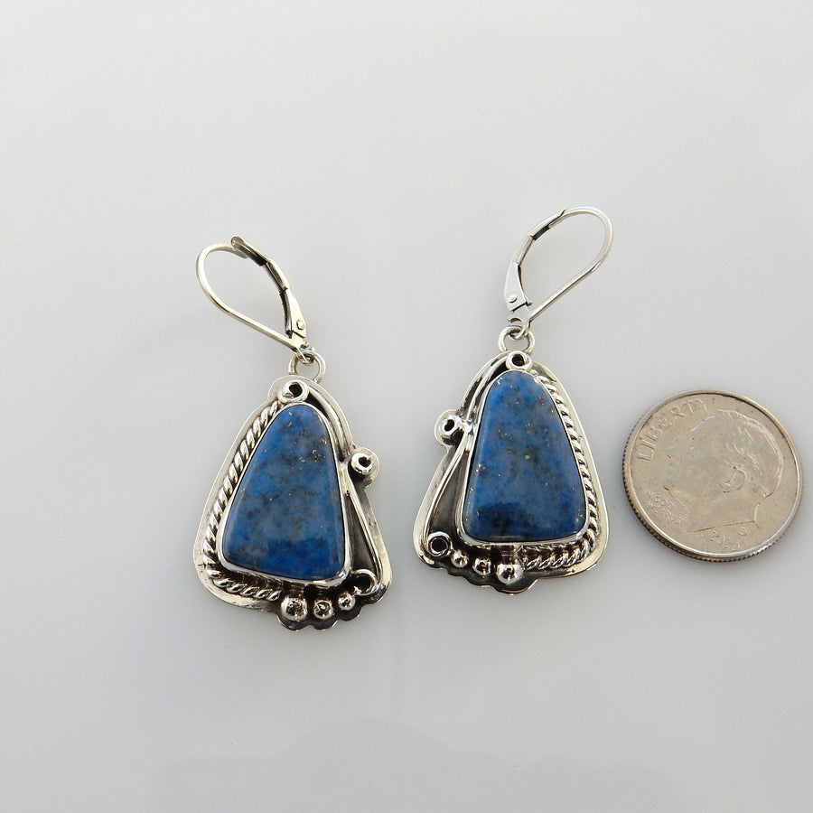 Southwestern Sterling Silver Denim Lapis Dangle Earrings