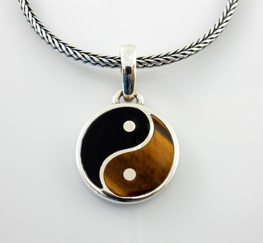 Black Onyx Tiger's Eye Silver Yin Yang Pendant