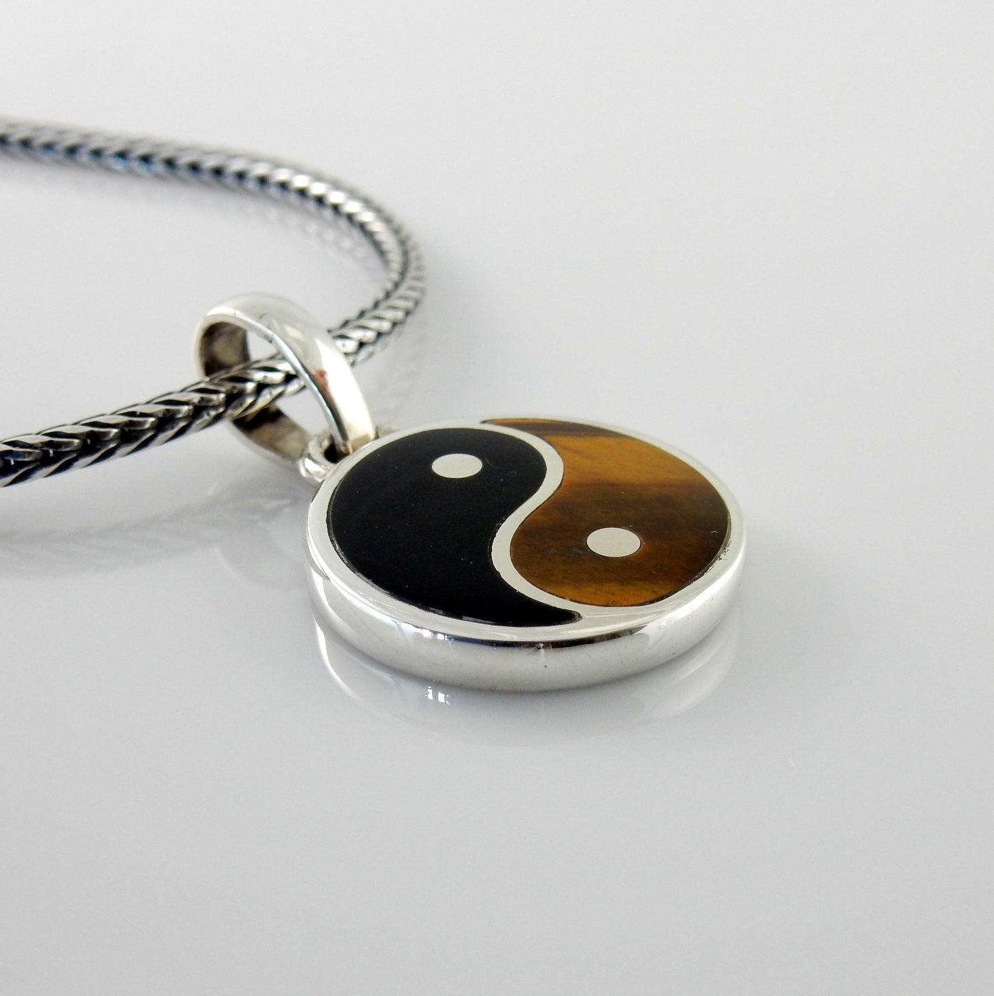 Black Onyx Tiger's Eye Silver Yin Yang Pendant