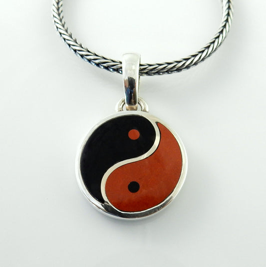 Black Onyx Red Jasper Silver Yin Yang Pendant