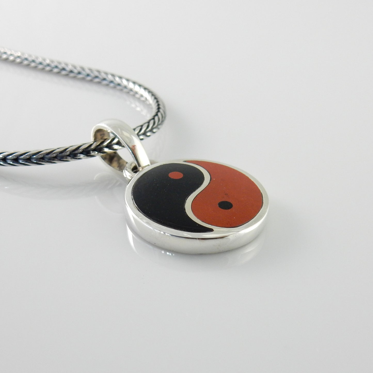 Black Onyx Red Jasper Silver Yin Yang Pendant