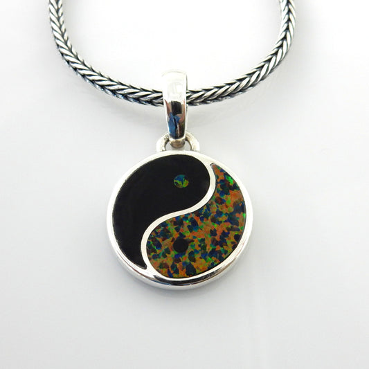 Black Onyx Silver Opal Yin Yang Pendant