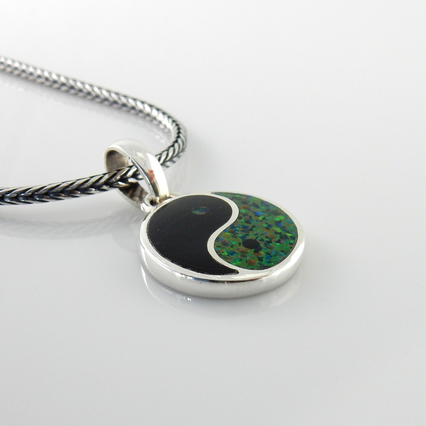 Black Onyx Silver Opal Yin Yang Pendant