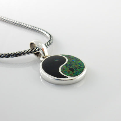 Black Onyx Silver Opal Yin Yang Pendant