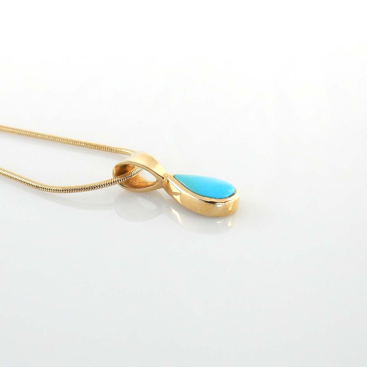 14kt Gold Sleeping Beauty Turquoise Inlay Teardrop Pendant - DeSantis 