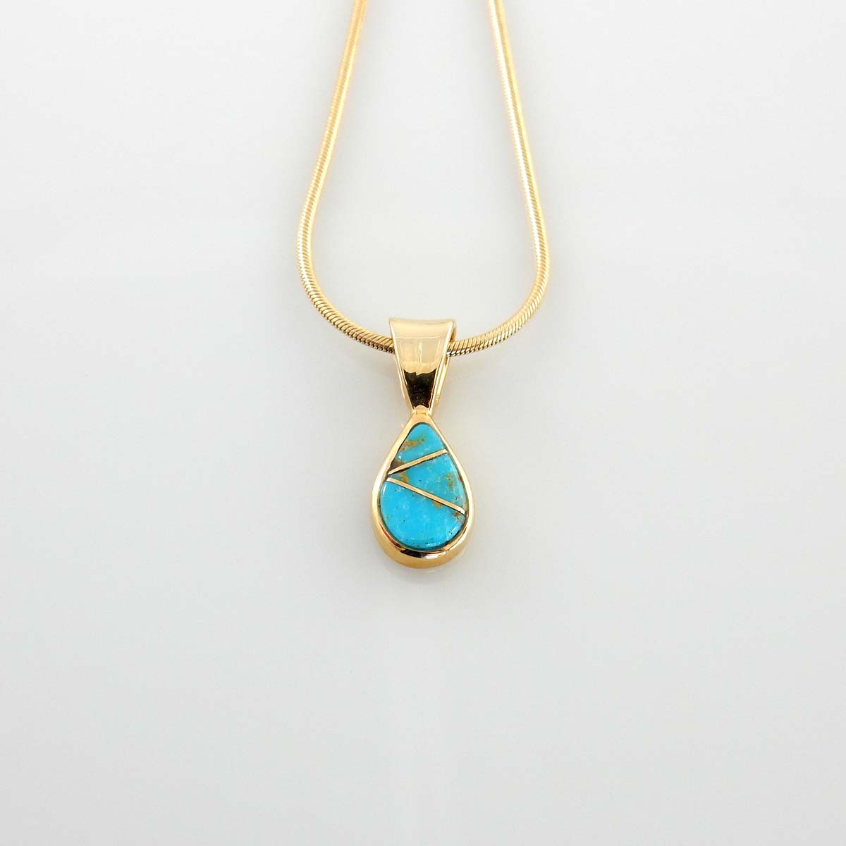 14kt Gold Sleeping Beauty Turquoise Teardrop Inlay Pendant - DeSantis