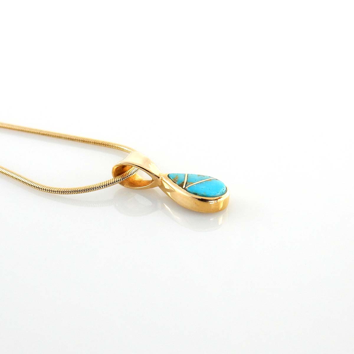 14kt Gold Sleeping Beauty Turquoise Teardrop Inlay Pendant - DeSantis