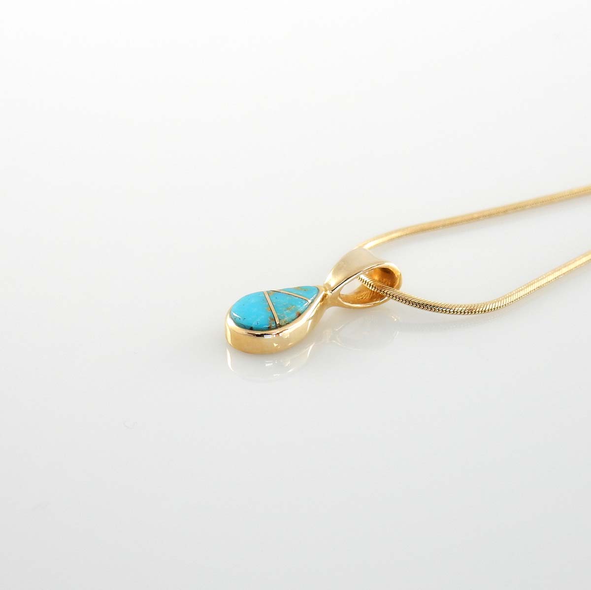 14kt Gold Sleeping Beauty Turquoise Teardrop Inlay Pendant - DeSantis