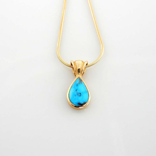 14kt Gold Blue Turquoise Inlay Teardrop Pendant - DeSantis