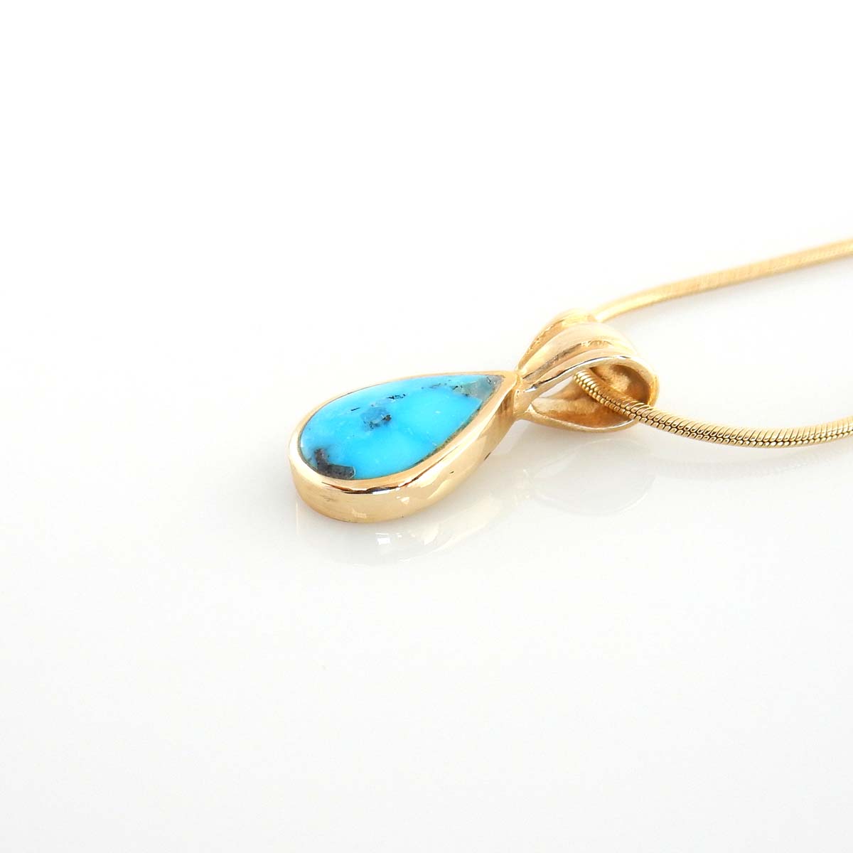 14kt Gold Blue Turquoise Inlay Teardrop Pendant - DeSantis