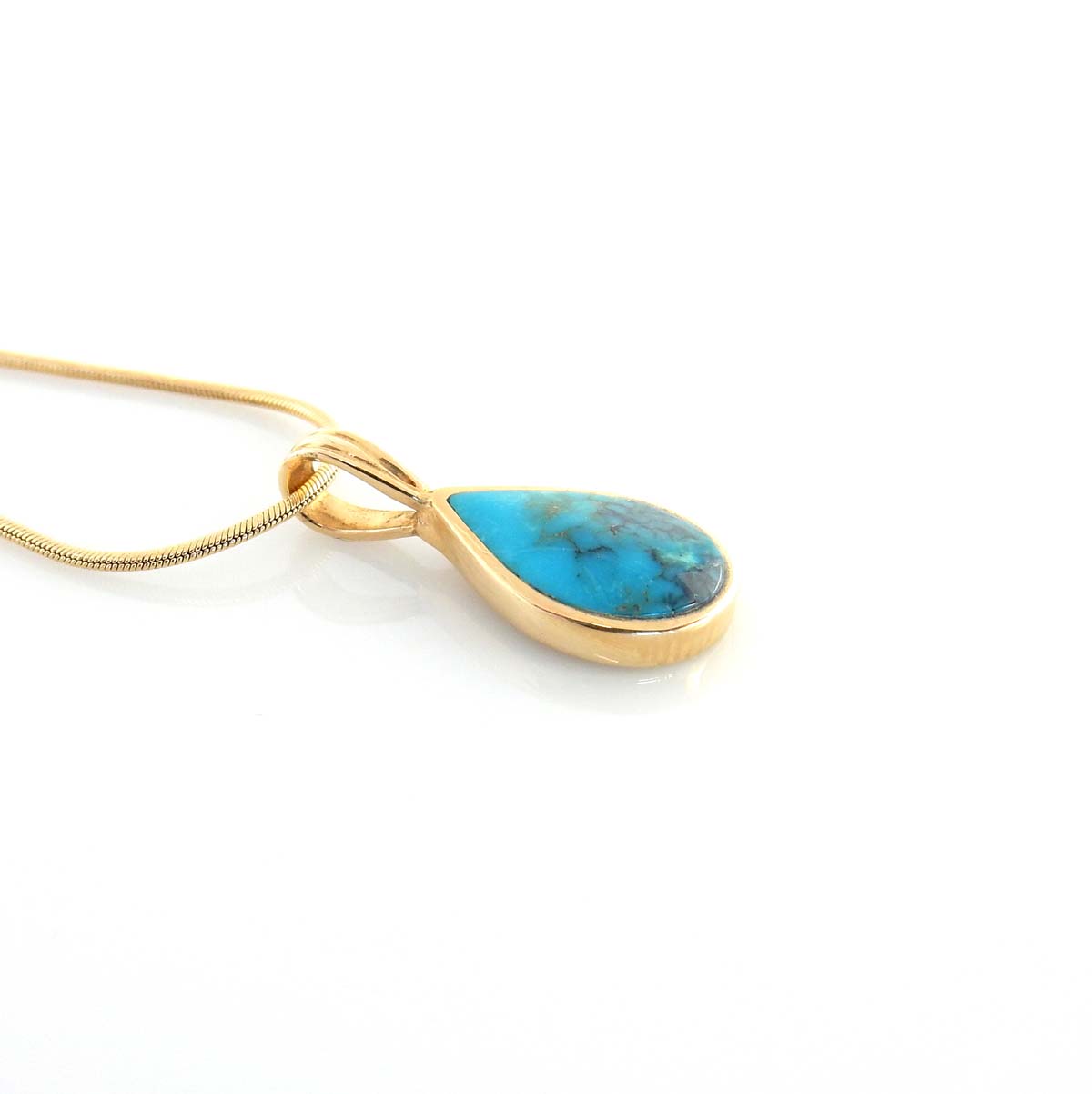14kt Gold Blue Morenci Turquoise Inlay Teardrop Pendant - DeSantis
