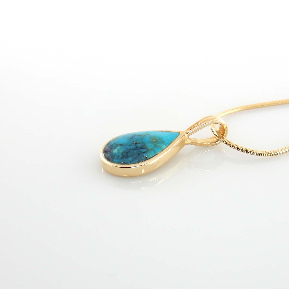 14kt Gold Blue Morenci Turquoise Inlay Teardrop Pendant - DeSantis