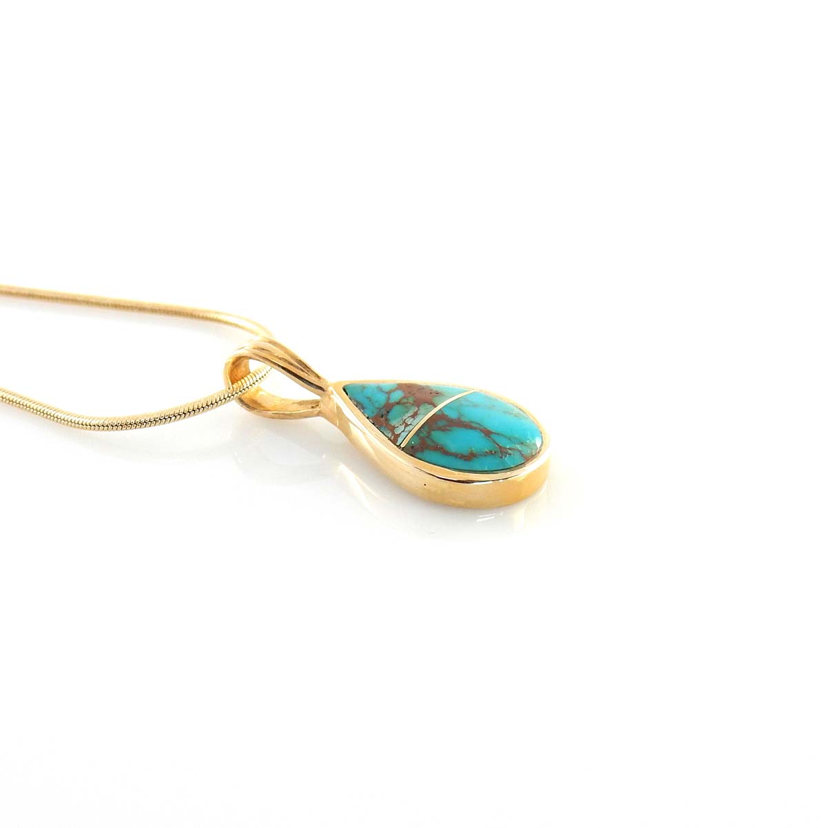 14kt Gold Blue Spiderweb Turquoise Inlay Teardrop Pendant - DeSantis