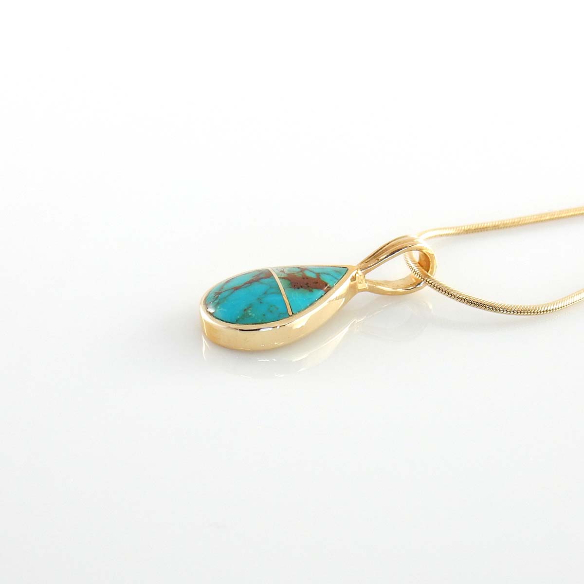 14kt Gold Blue Spiderweb Turquoise Inlay Teardrop Pendant - DeSantis