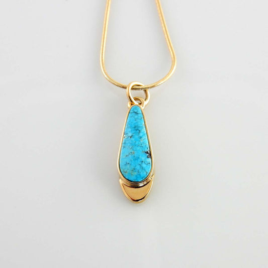 14kt Yellow Gold Blue Morenci Turquoise Inlay Pendant - DeSantis