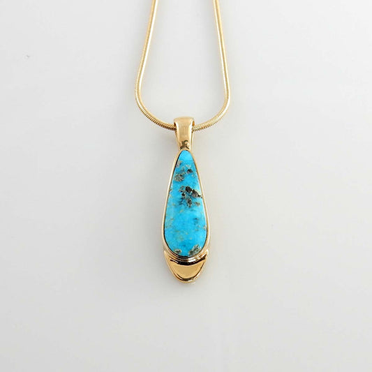14kt Yellow Gold Morenci Turquoise Inlay Drop Pendant - DeSantis