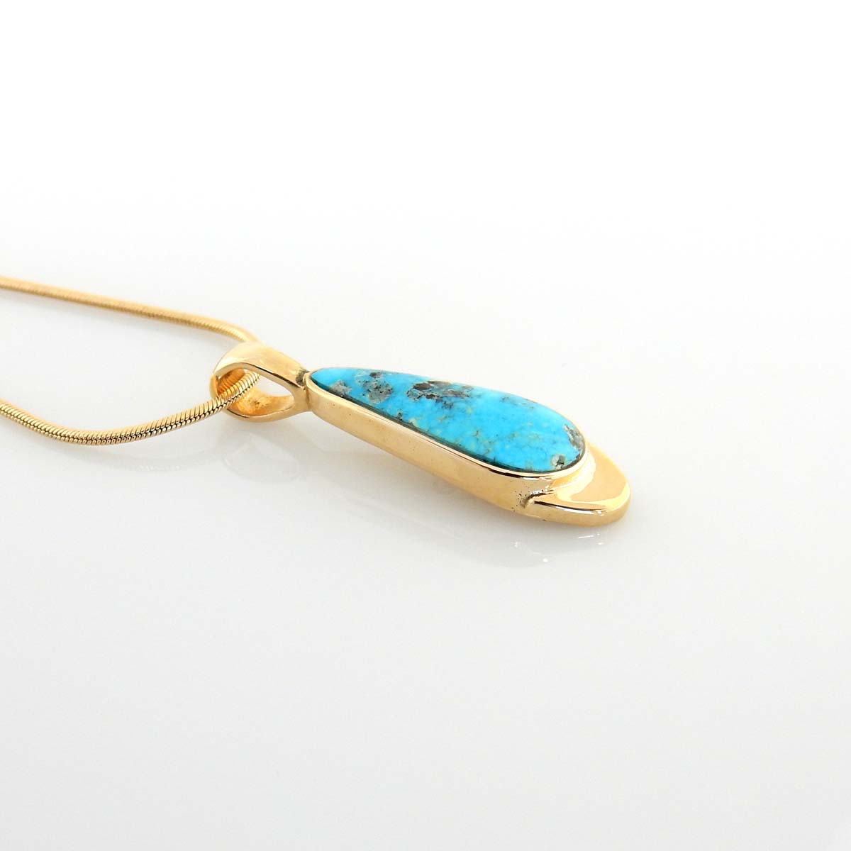 14kt Yellow Gold Morenci Turquoise Inlay Drop Pendant - DeSantis
