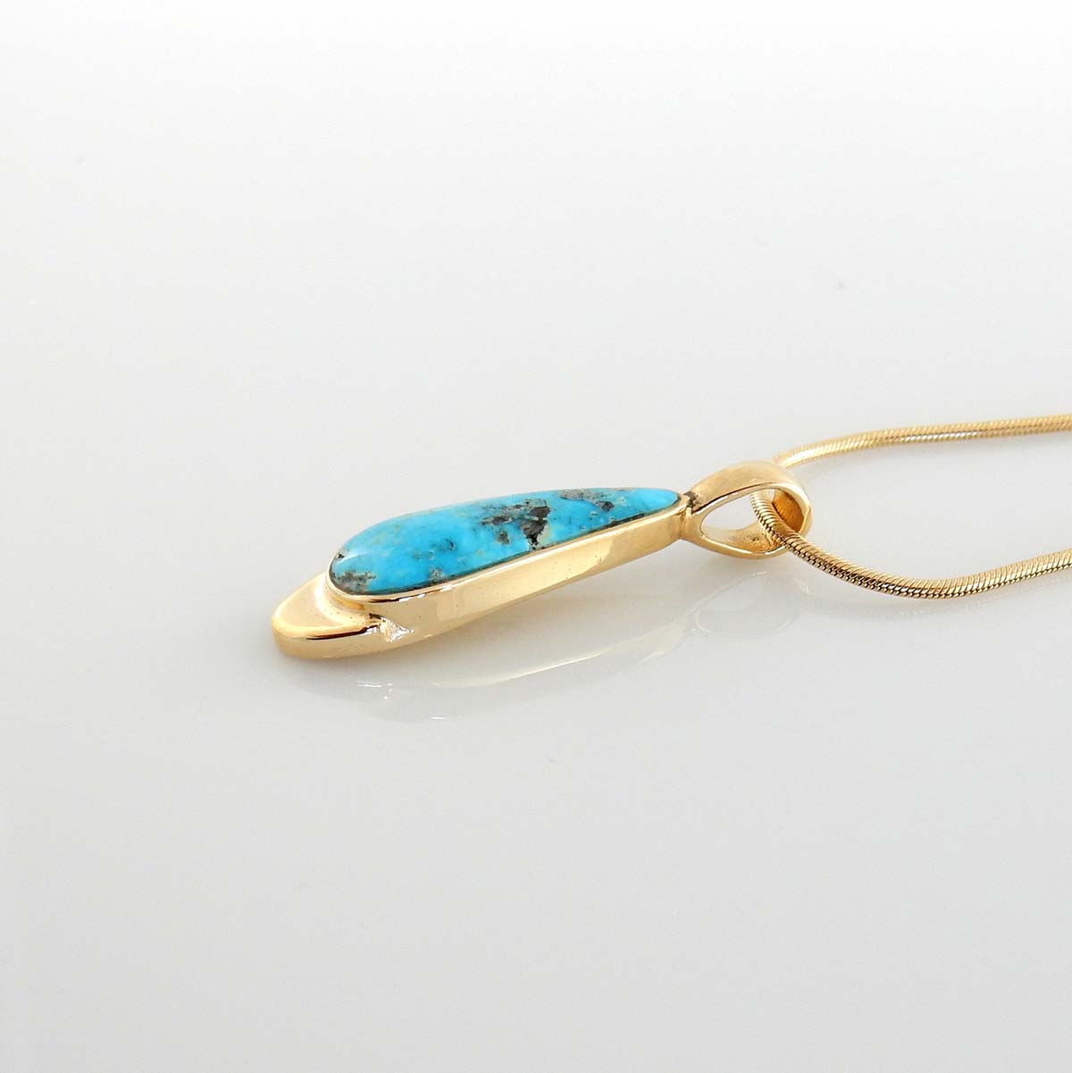 14kt Yellow Gold Morenci Turquoise Inlay Drop Pendant - DeSantis