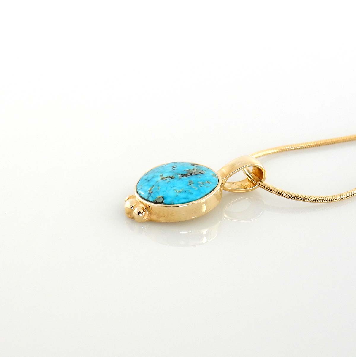 14kt Yellow Gold Blue Turquoise Inlay Round Pendant - DeSantis