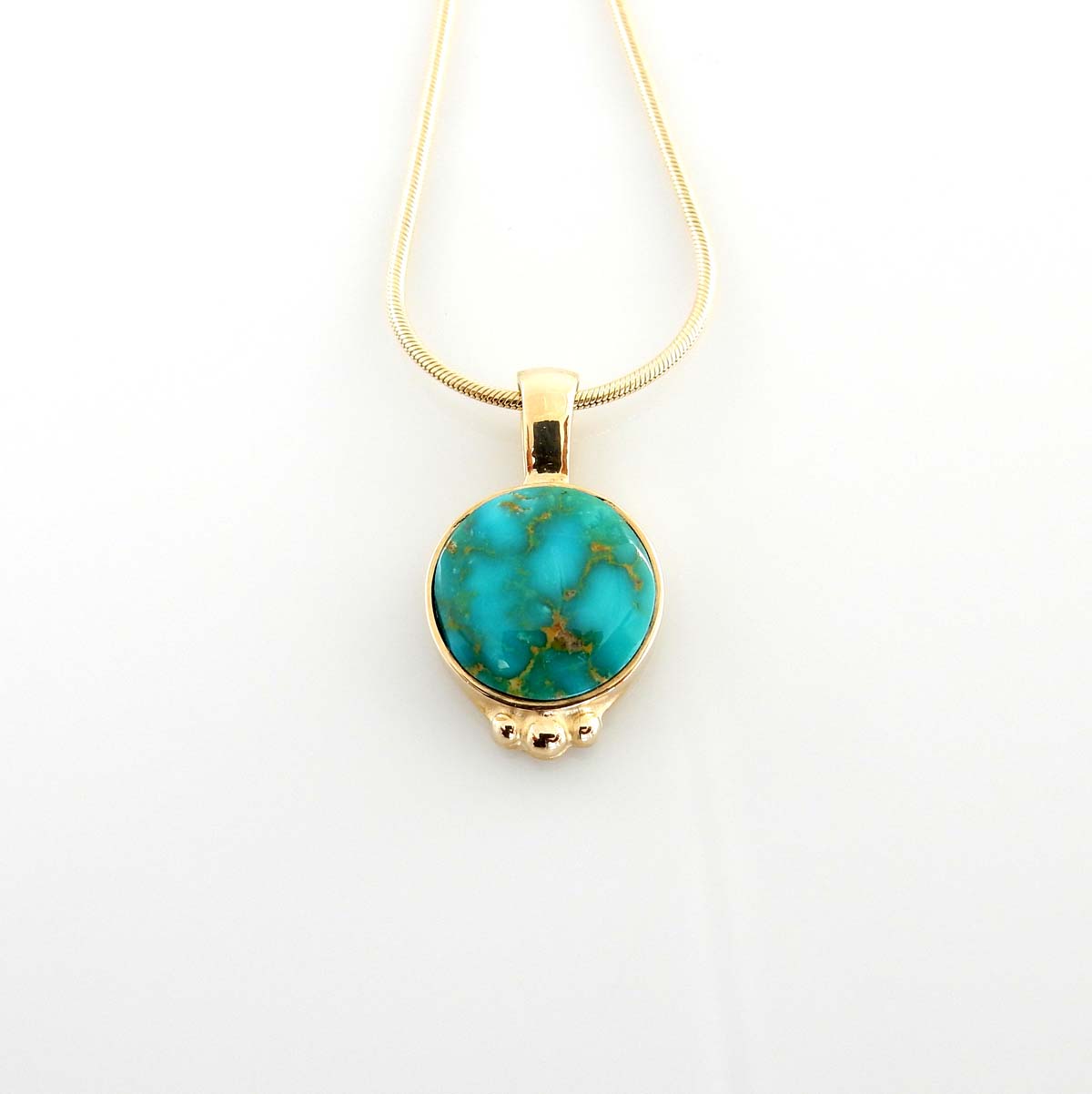 14kt Yellow Gold Turquoise Inlay Round Pendant - DeSantis