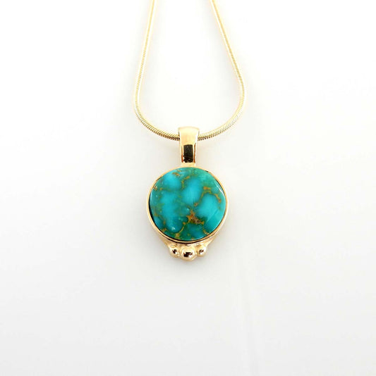 14kt Yellow Gold Turquoise Inlay Round Pendant - DeSantis