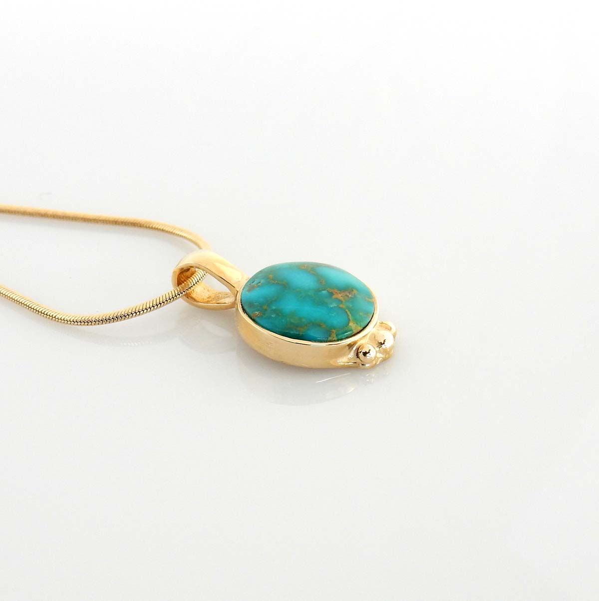 14kt Yellow Gold Turquoise Inlay Round Pendant - DeSantis