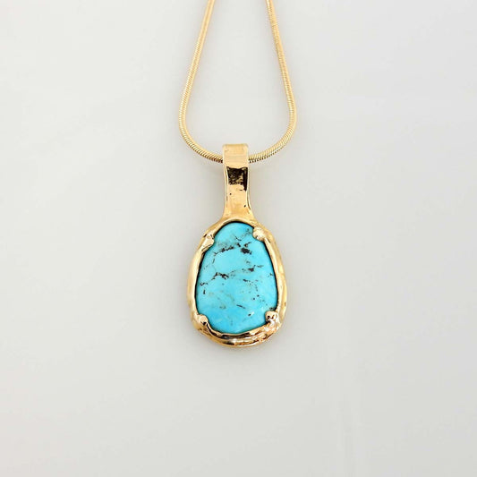 14kt Yellow Gold Blue Turquoise Drop Pendant - DeSantis