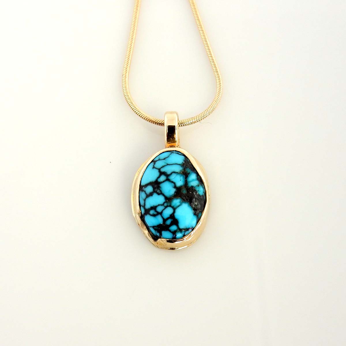 14kt Gold Blue Spiderweb Turquoise Drop Pendant - DeSantis