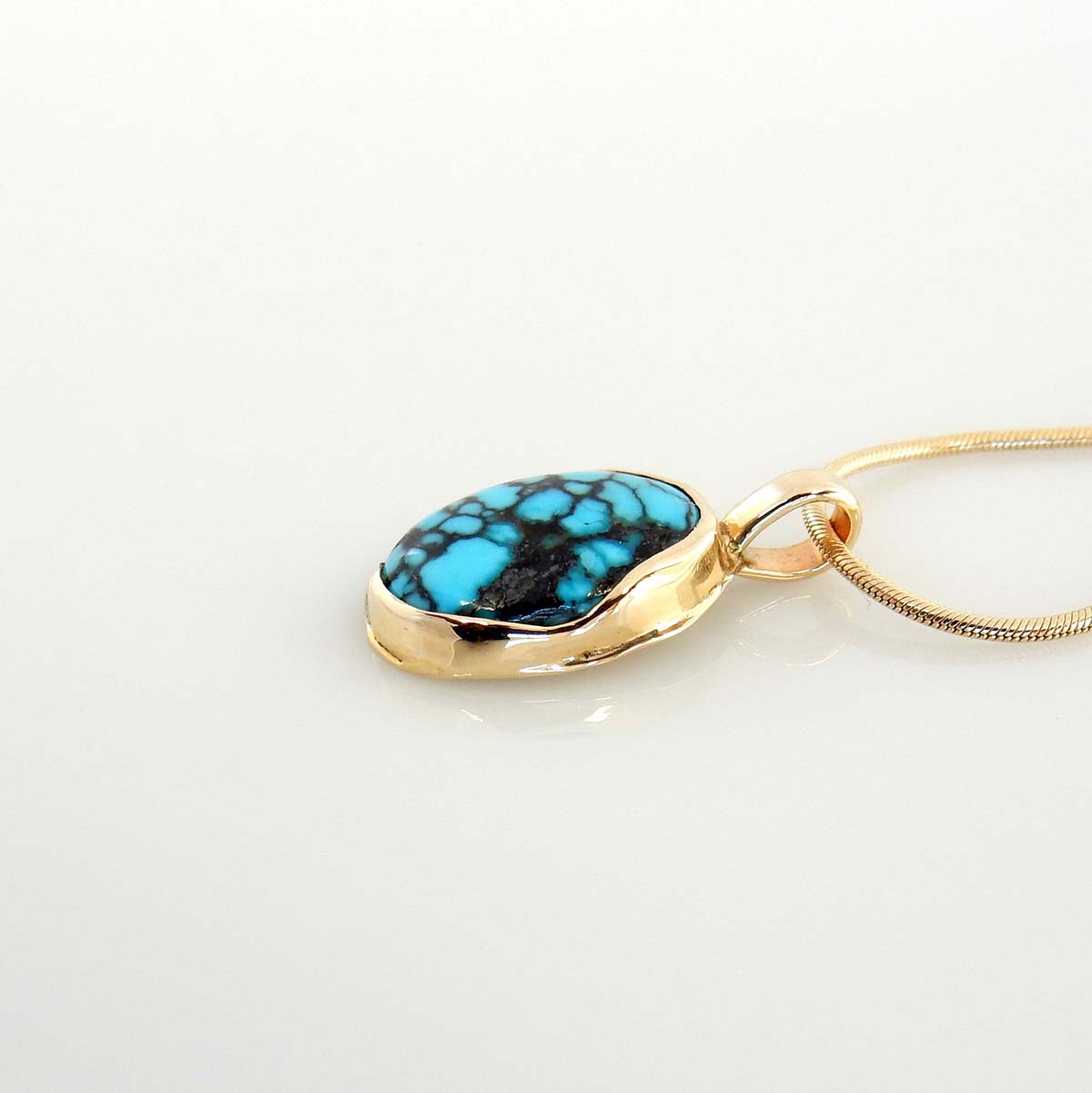 14kt Gold Blue Spiderweb Turquoise Drop Pendant - DeSantis
