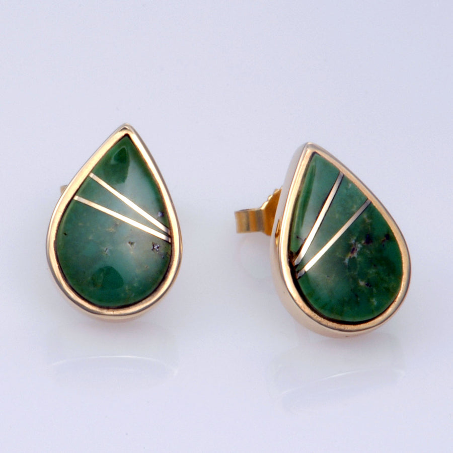 Natural Turquoise 14kt Gold Inlay Earrings