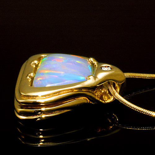 14kt Yellow Gold Natural Brazilian Opal Diamond Pendant