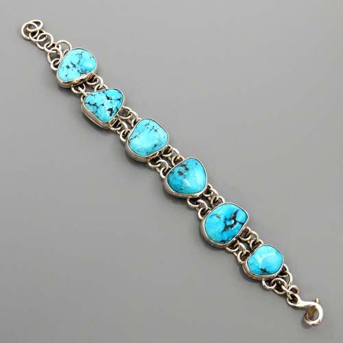 Adjustable Handmade Sterling Silver Genuine Turquoise Link Bracelet - DeSantis