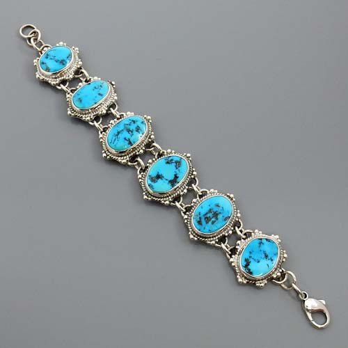 Adjustable Handmade Sterling Silver Kingman Turquoise Link Bracelet - DeSantis