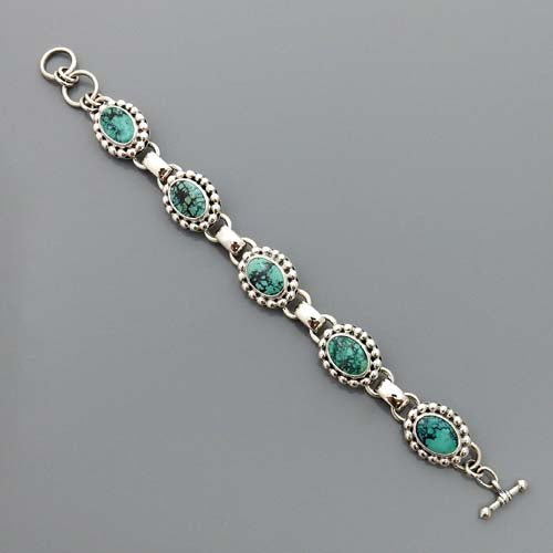 Adjustable Handmade Sterling Silver Turquoise Link Bracelet - DeSantis