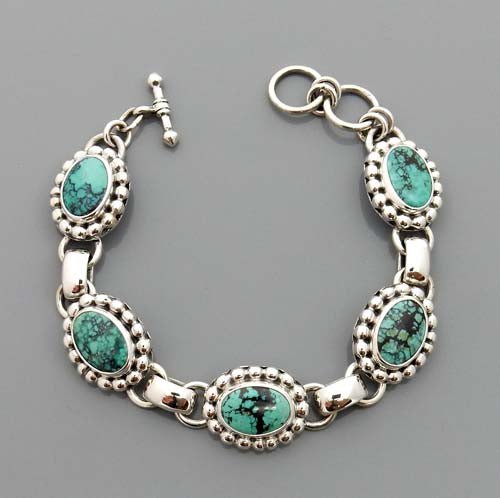 Adjustable Handmade Sterling Silver Turquoise Link Bracelet - DeSantis