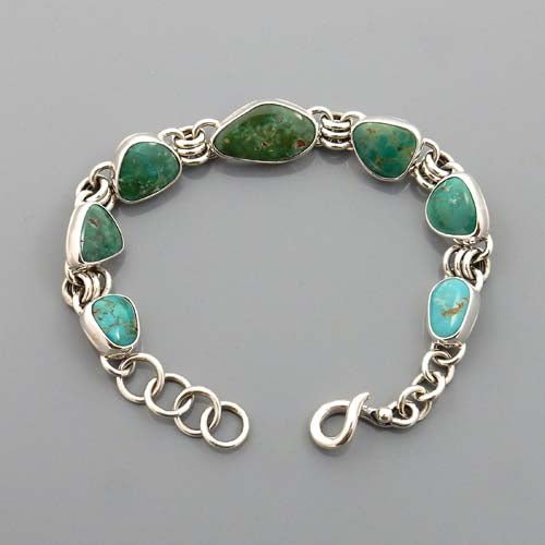 Adjustable Handmade Sterling Silver Turquoise Link Bracelet - DeSantis