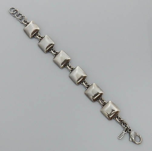 Adjustable Oxidized Sterling Silver Square Bubble Link Bracelet - DeSantis