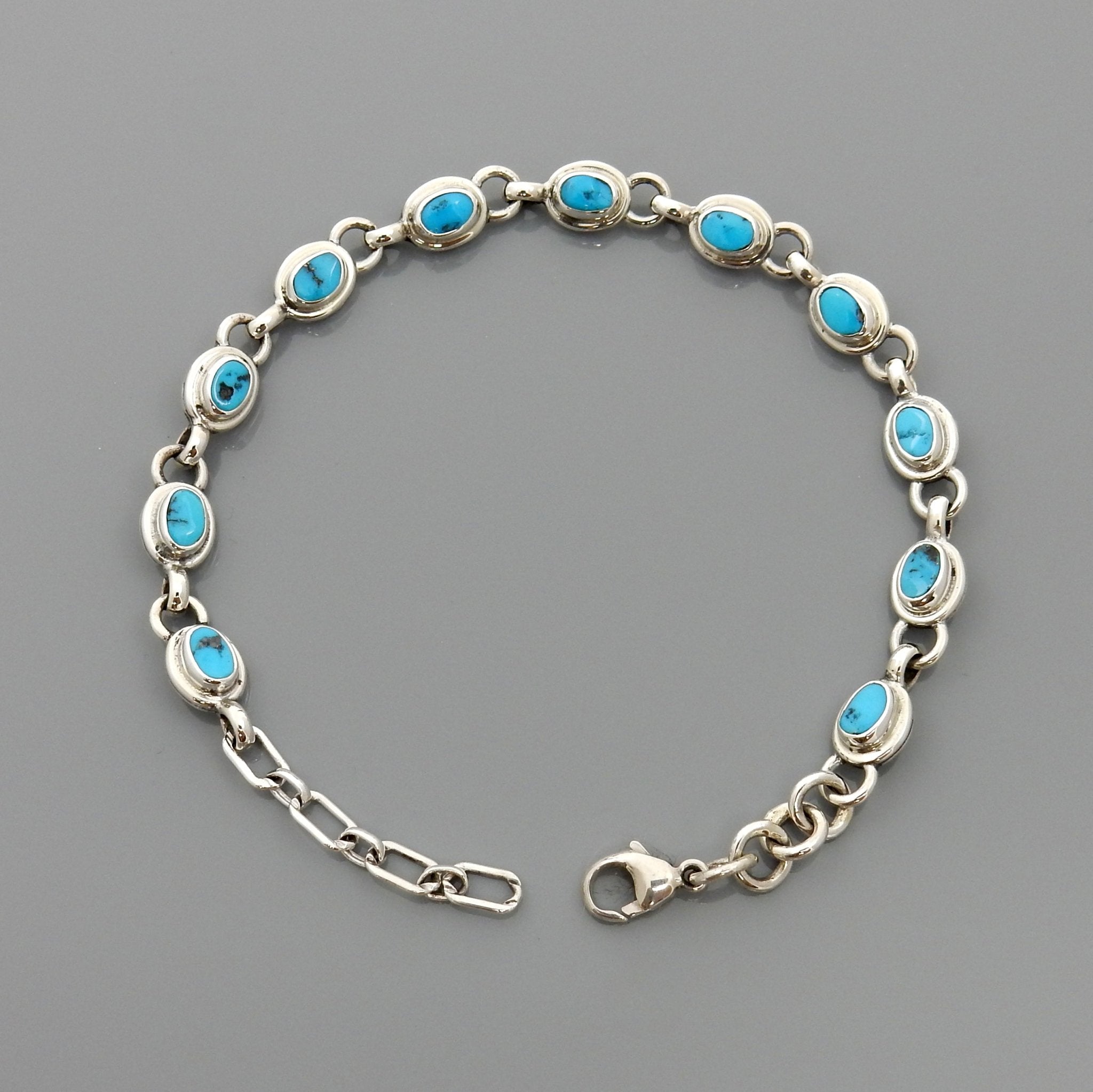 Adjustable Sterling Silver Blue Turquoise Link Bracelet - DeSantis