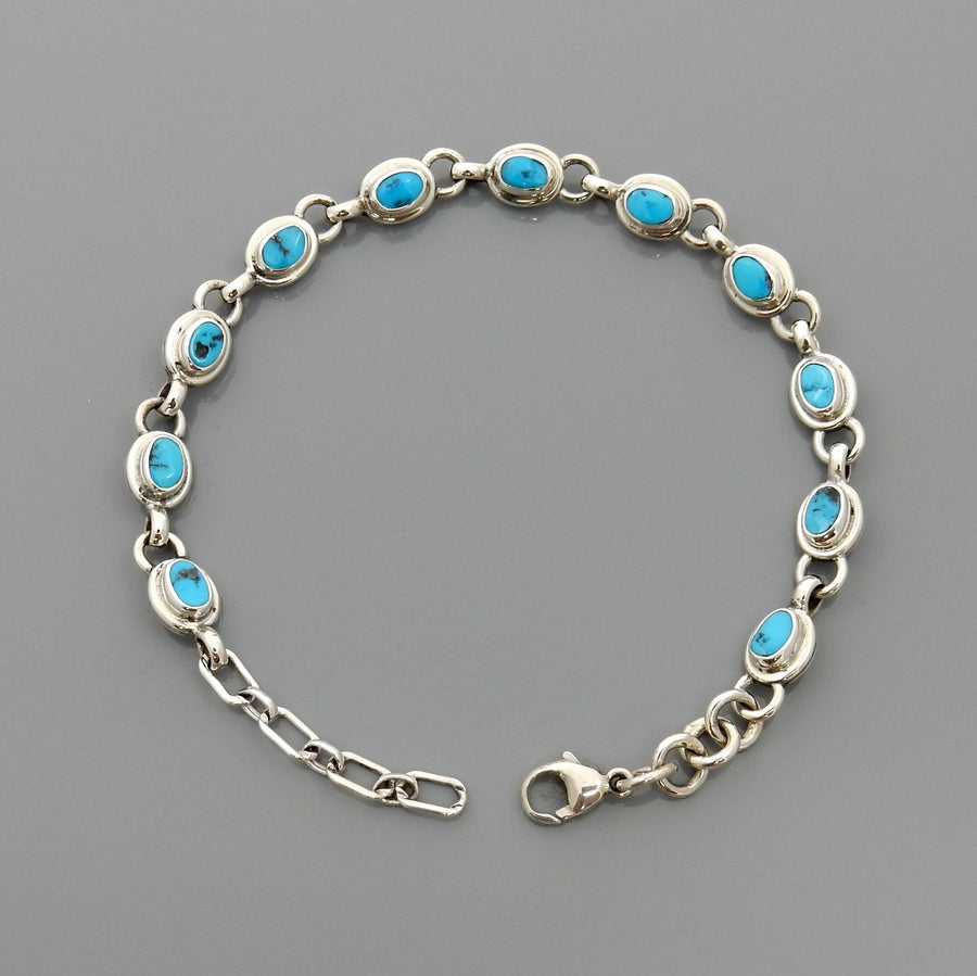 Adjustable Sterling Silver Blue Turquoise Link Bracelet - DeSantis