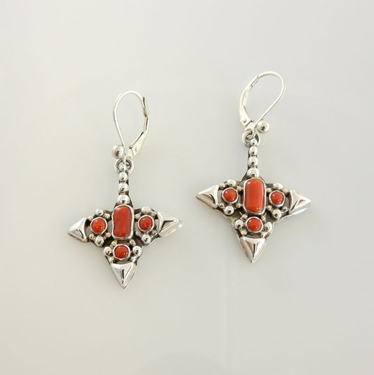 Artistic Sterling Silver Red Coral Dangle Earrings - DeSantis