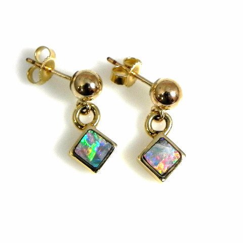 Australian Natural Black Opal 14kt Gold Inlay Earrings - DeSantis