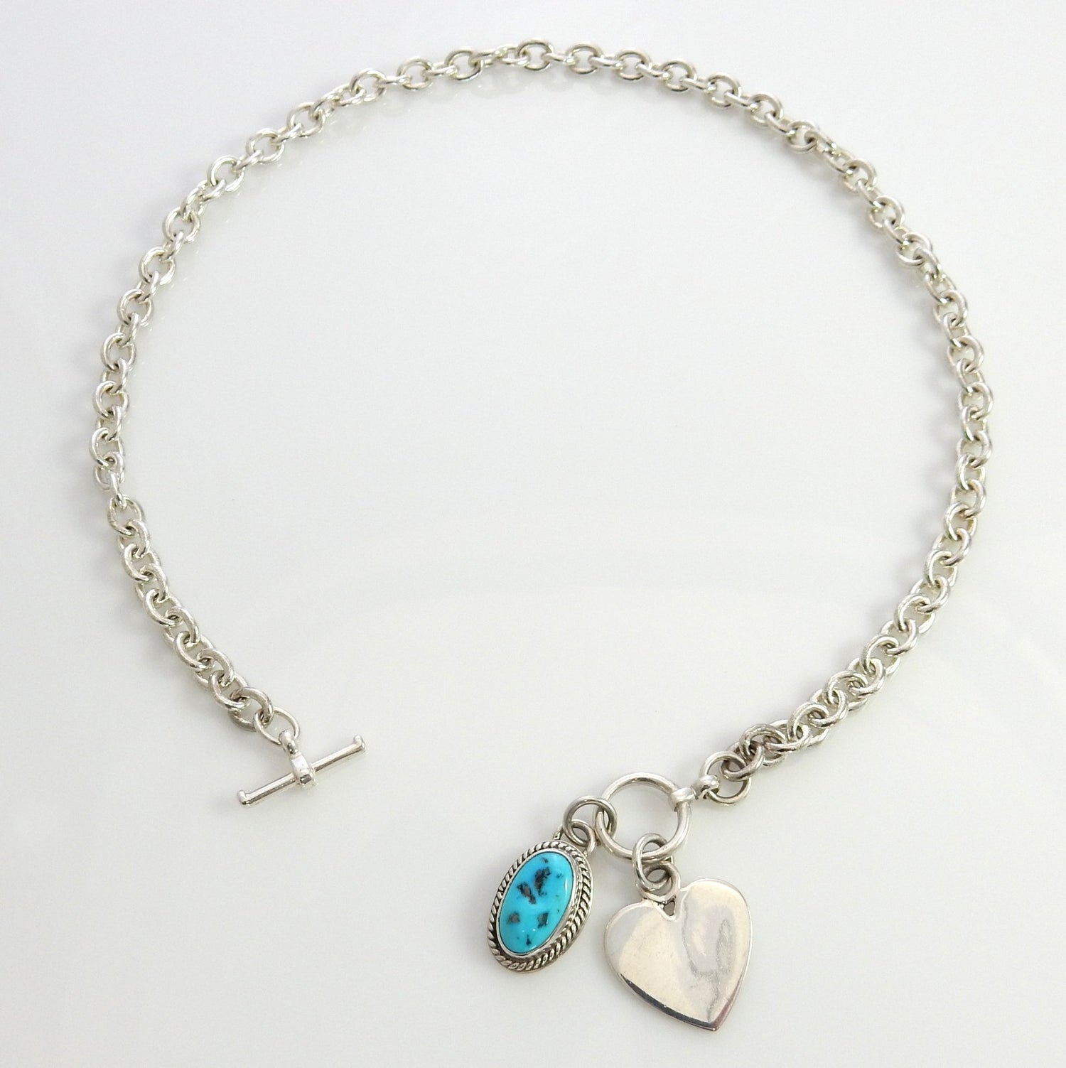 Beautiful 15.25" Inch Handmade Sterling Silver Blue Kingman Turquoise Necklace - DeSantis