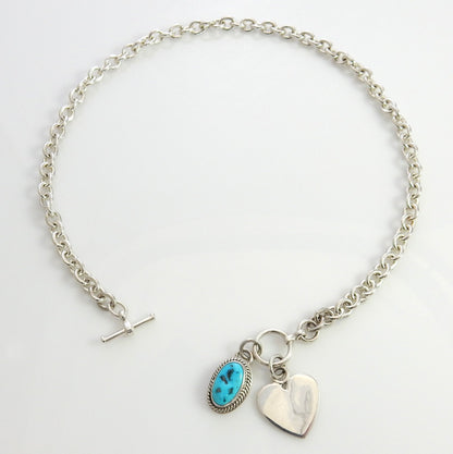 Beautiful 15.25" Inch Handmade Sterling Silver Blue Kingman Turquoise Necklace - DeSantis
