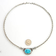 Beautiful 19 1/2" Inch Handmade Sterling Silver Blue Kingman Turquoise Necklace - DeSantis