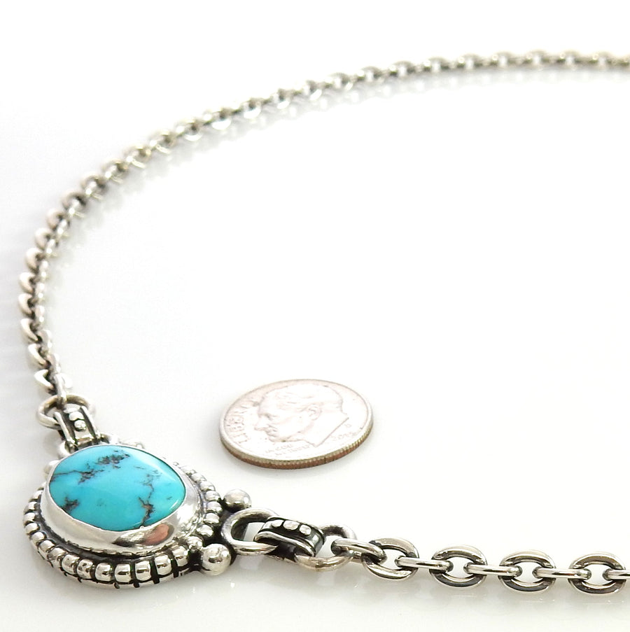 Beautiful 19 1/2" Inch Handmade Sterling Silver Blue Kingman Turquoise Necklace - DeSantis