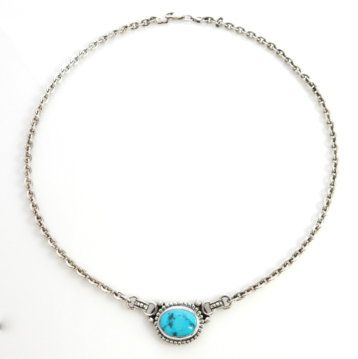 Beautiful 19 1/2" Inch Handmade Sterling Silver Blue Kingman Turquoise Necklace - DeSantis
