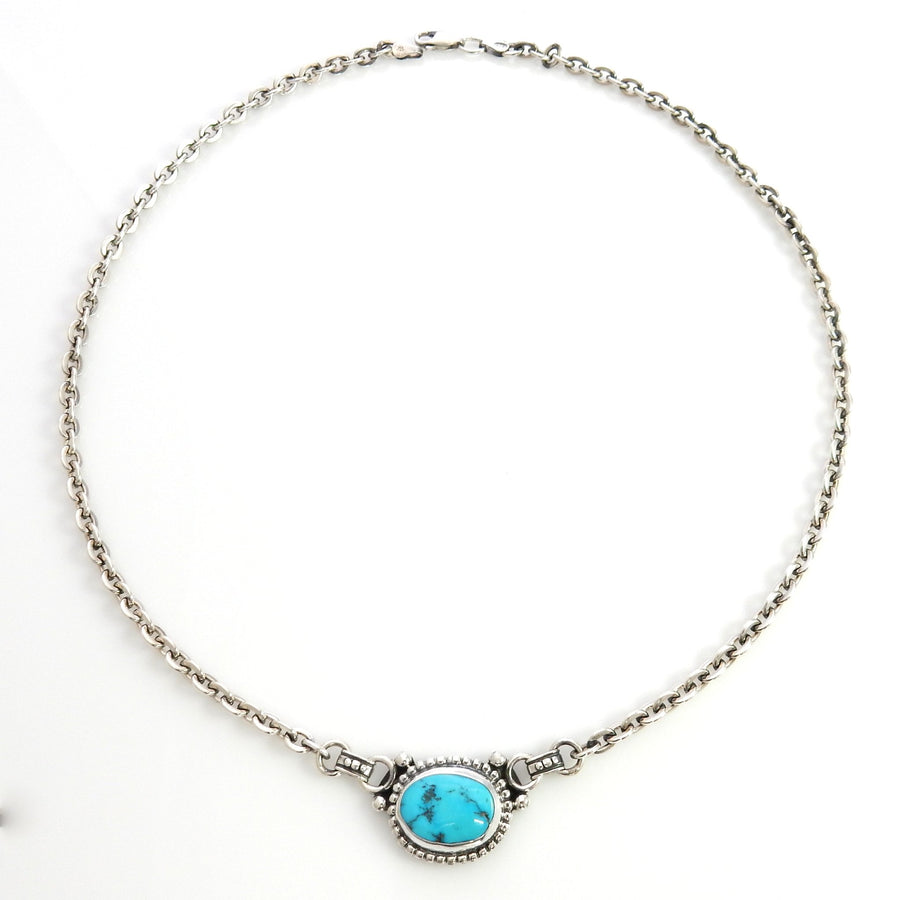 Beautiful 19 1/2" Inch Handmade Sterling Silver Blue Kingman Turquoise Necklace - DeSantis