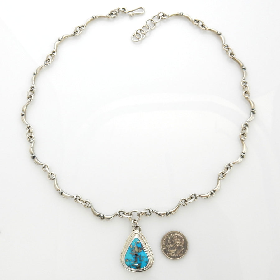 Beautiful Adjustable 19.5" Inch Handmade Sterling Silver Blue Kingman Turquoise Necklace - DeSantis