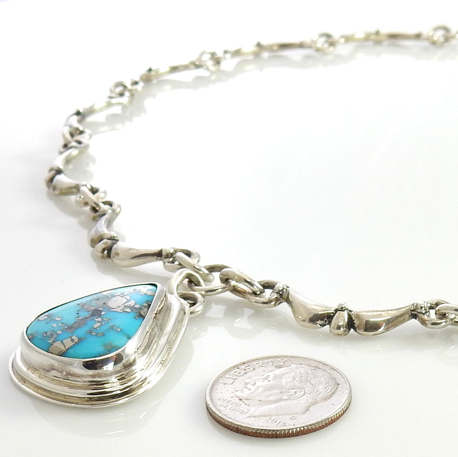 Beautiful Adjustable 19.5" Inch Handmade Sterling Silver Blue Kingman Turquoise Necklace - DeSantis